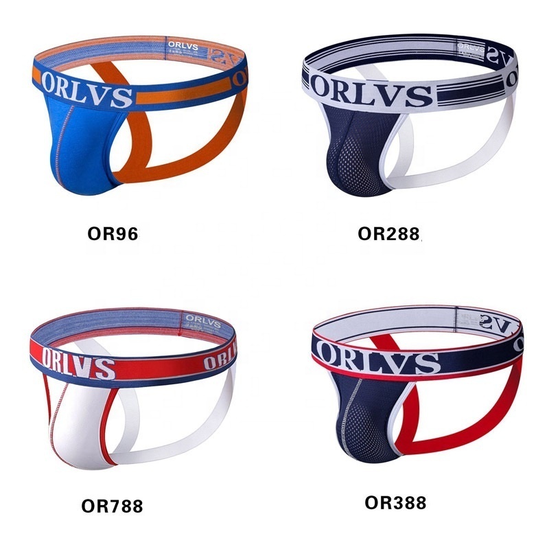 ORLVS Men's Sexy Thong Underwear Man Embroidered Briefs Cotton Low-Waist Male Panties Pouch Shorts Plus Size Fashion Gay Thongs