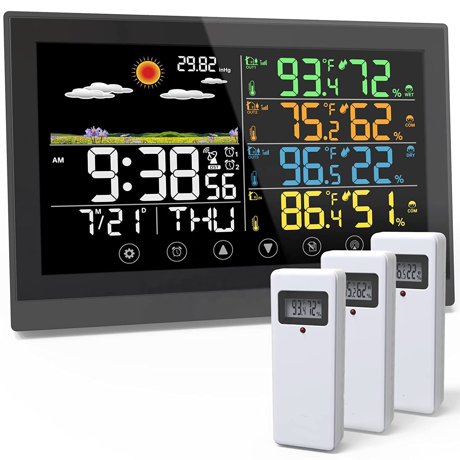 YOUTON DST RCC Weather Station with Weather Forecast,3CH Outdoor Temperature Display,Touch Buttons