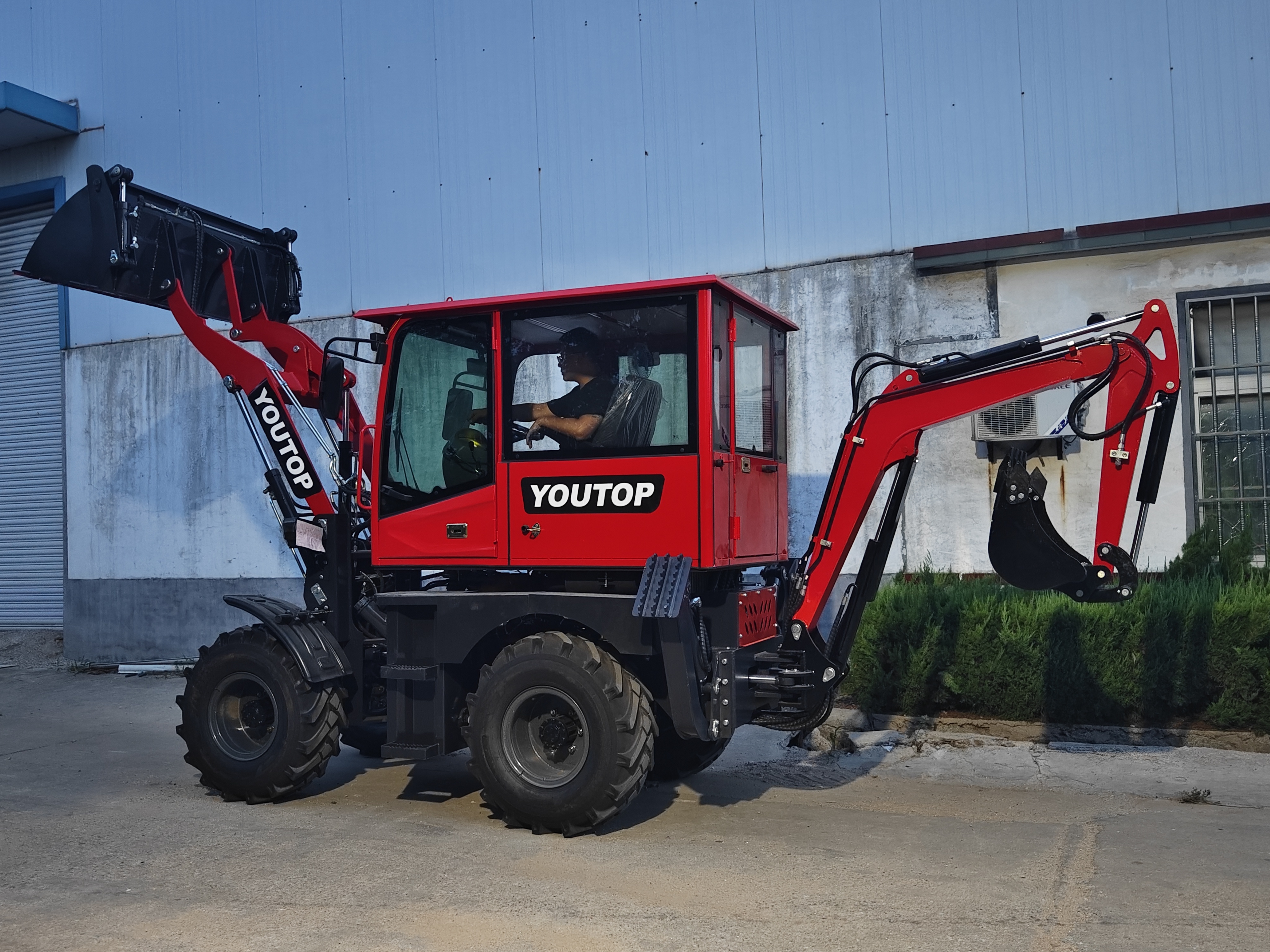 Retroexcavadora mini 4x4 wheel loader with backhoe 360 degree backhoe loader front excavator loader with bucket 1 ton for sale