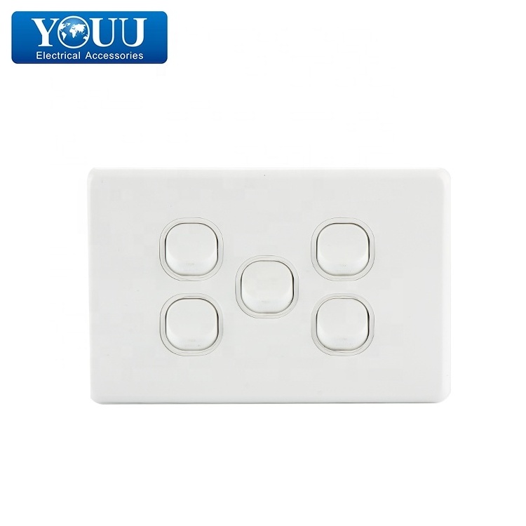 Popular 250V U1505 Home 5 Gang Surface Mounted Wall Switch Socket Electrical Switch