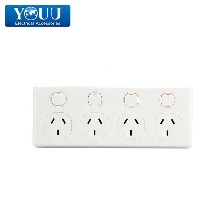 YOUU SAA Certification Australian Wall Switch 4 Gang Power Point Double Pole