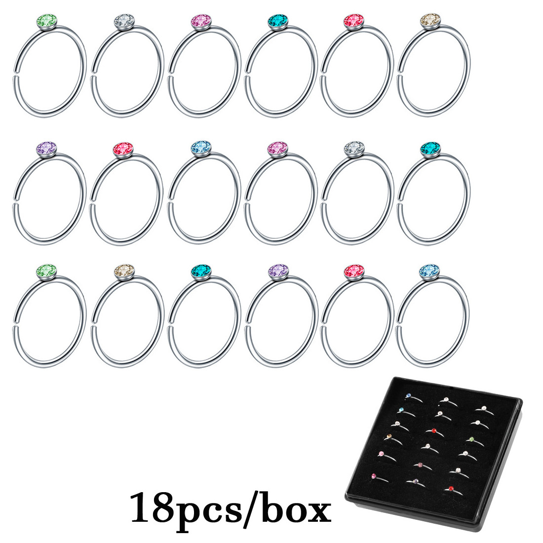 YW40/60PCS Stainless Steel Crystal Nose Pack Indian Nose Lot Piercing Set Crystal Nariz Ring Bulk Nose Piercing Stud Jewelry Set