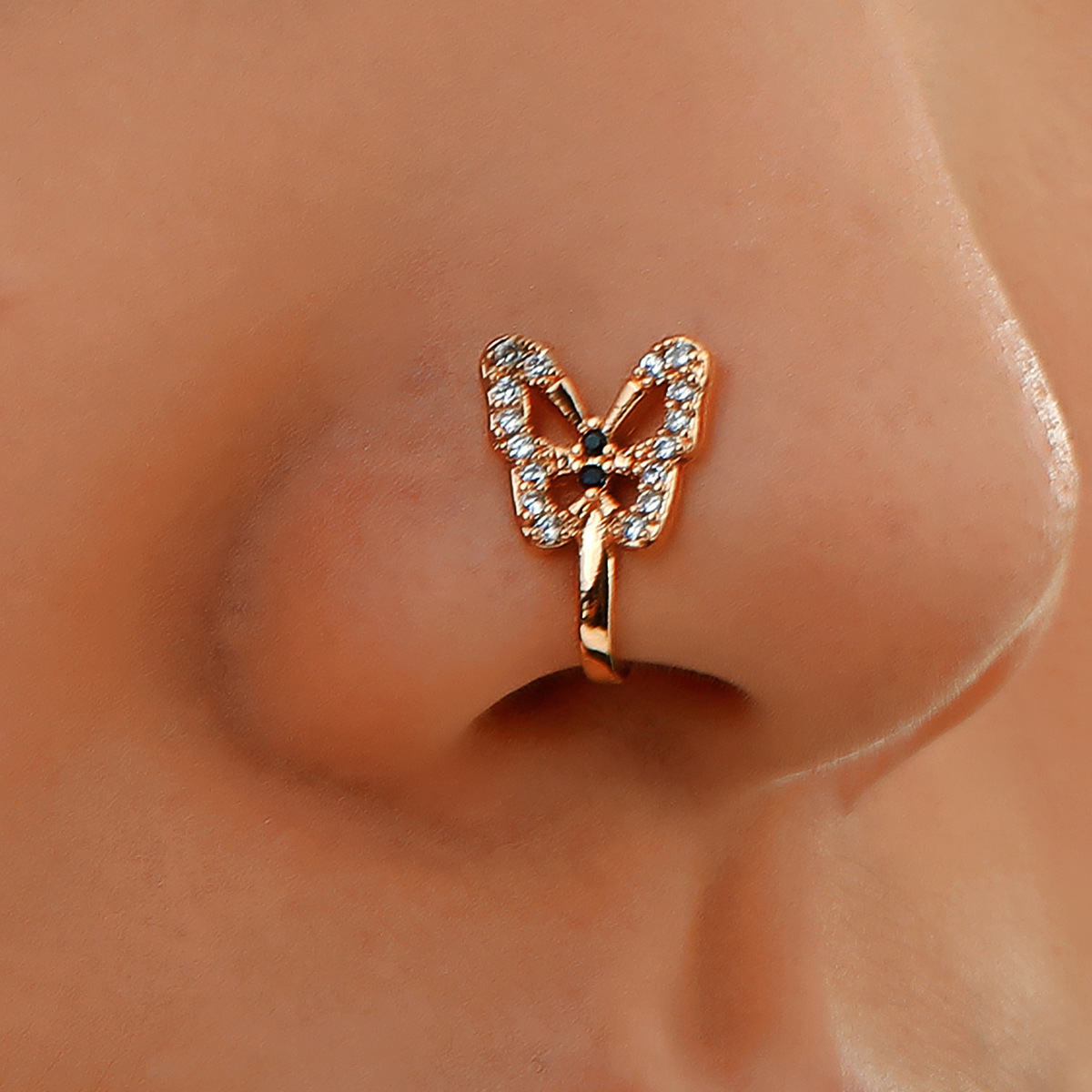 YW Crystal Butterfly Fake Nose Ring Non Piercing Clip On Nose Ring Indian Style Nose Cuff Fake Piercing Septum Jewelry