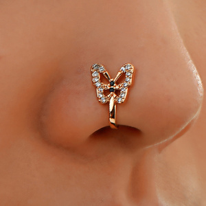 YW Crystal Butterfly Fake Nose Ring Non Piercing Clip On Nose Ring Indian Style Nose Cuff Fake Piercing Septum Jewelry