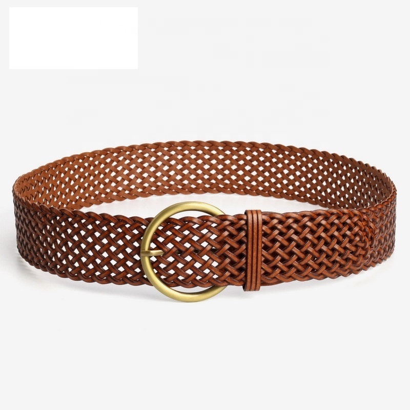 Women's 2 Inches Wide Braided Woven Round Leather Belt