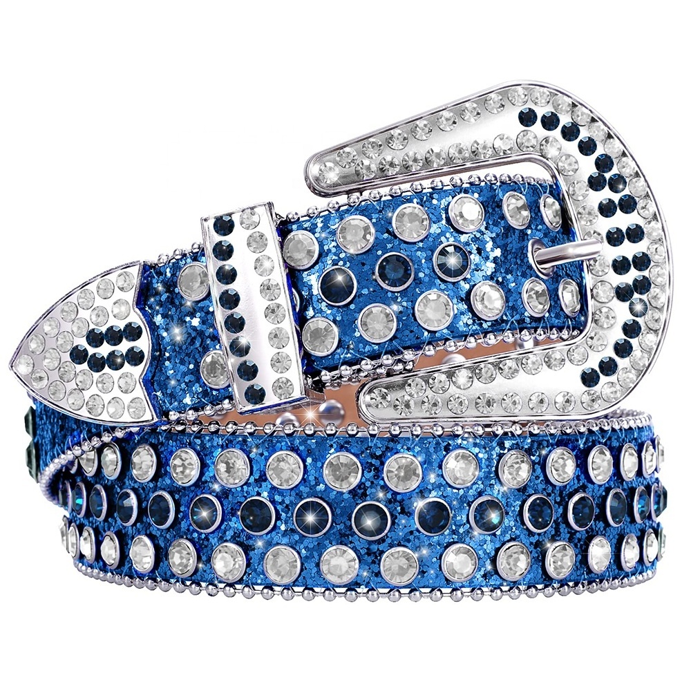 Men Women Fashion Rhinestone Belt Western Cowgirl Bling Studded Design Leather Diamond Belt for Jeans Dress