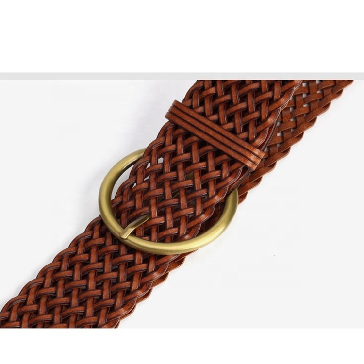 Women's 2 Inches Wide Braided Woven Round Leather Belt