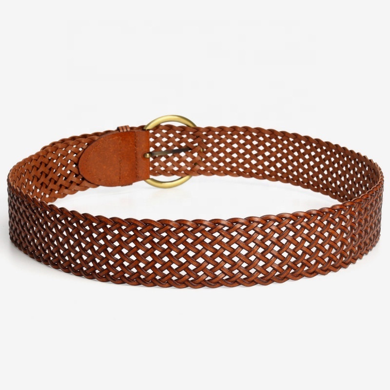 Women's 2 Inches Wide Braided Woven Round Leather Belt