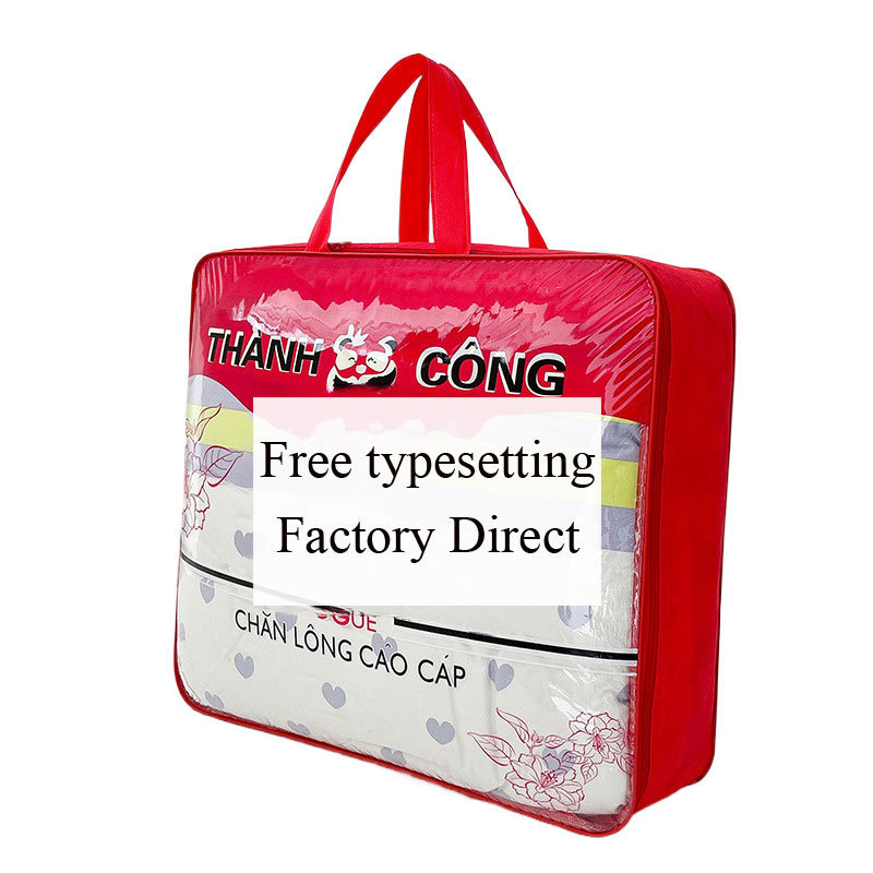 Manufacturer Printed Logo Blanket Home Textile Packaging Bag Plastic Waterproof PVC Bag Down Steel Wire Duvet Cover Storage Bag