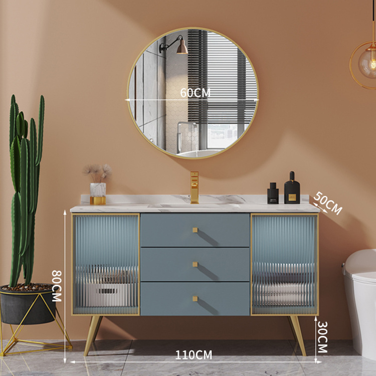 Sonsill euro style luxury solid wood floor mount blue bathroom cabinet furniture hotel bathroom vanity with smart mirror