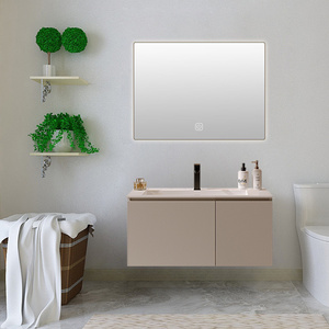 SONSILL Water Resistant Hotel 32 Inch Single Sink Solid Wood Modern Luxury Wall Mount Floating Cabinet Bathroom Vanity