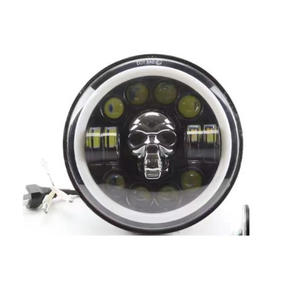 7 Inch Round LED Headlamp Automatic Turning Changes Motorcycle skull Headlights Hi/Lo Beam RGB H4 Halo Head Lights