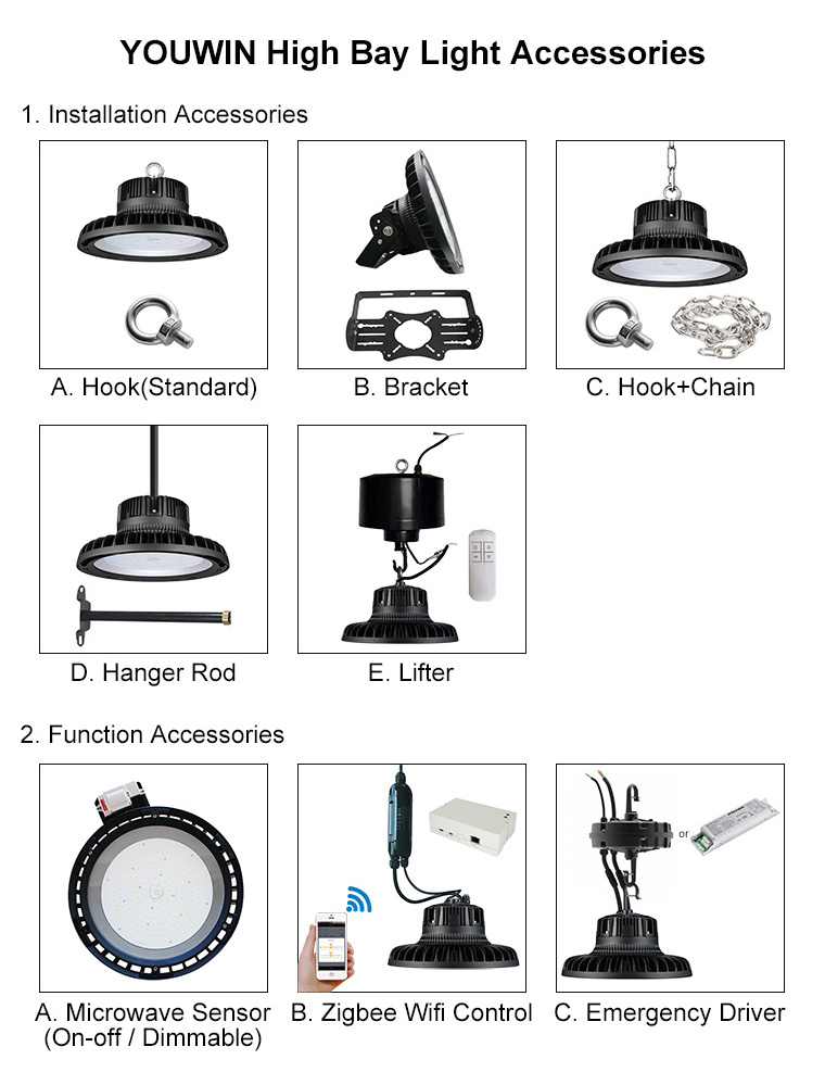 Badminton Court Shopping Mall Fixture Emergency Ufo 200w 250w 400w Highbay Led High Bay Light