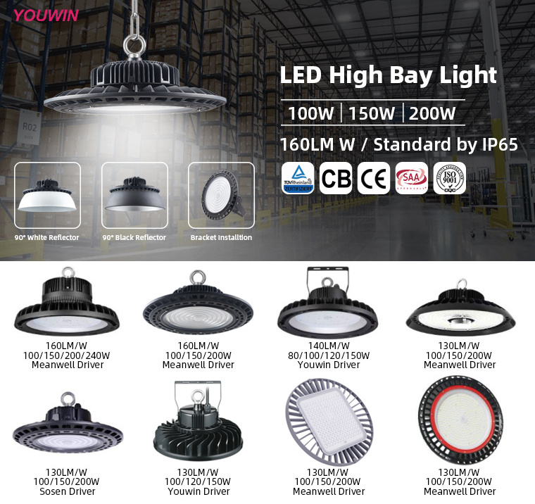 IP65 Industrial Pendant Lamp Warehouse Commercial Lighting LED Aluminum Ufo High Bay Light 100w 150w 200w SMD2835