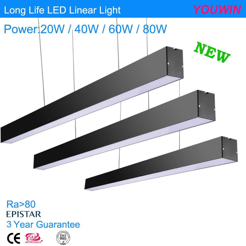 Ali08 CE RoHS SAA commercial indoor suspended 600mm 1200mm 1800mm 2400mm 20w 40w 60w 80w linkable led linear light fixture