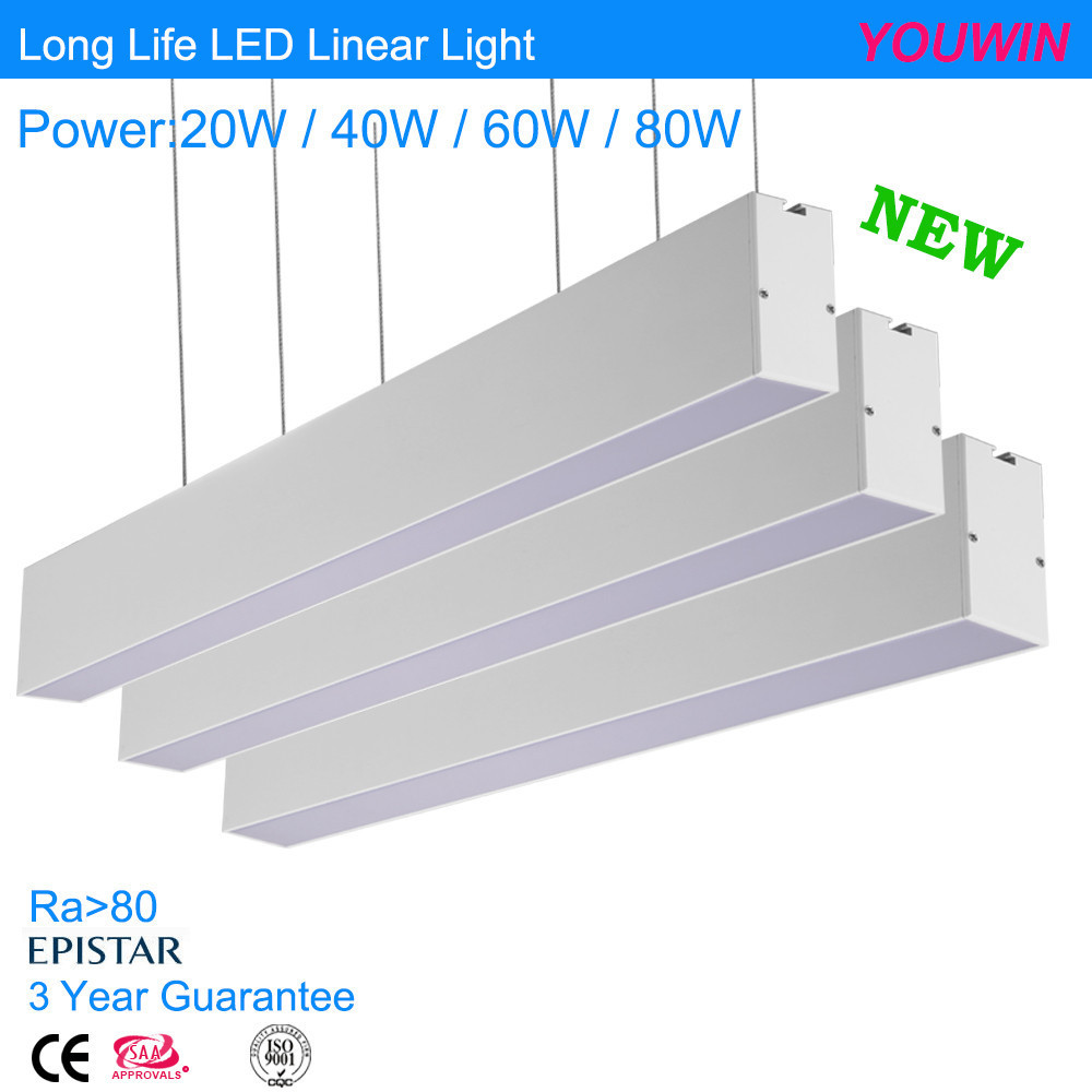 Ali08 CE RoHS SAA commercial indoor suspended 600mm 1200mm 1800mm 2400mm 20w 40w 60w 80w linkable led linear light fixture