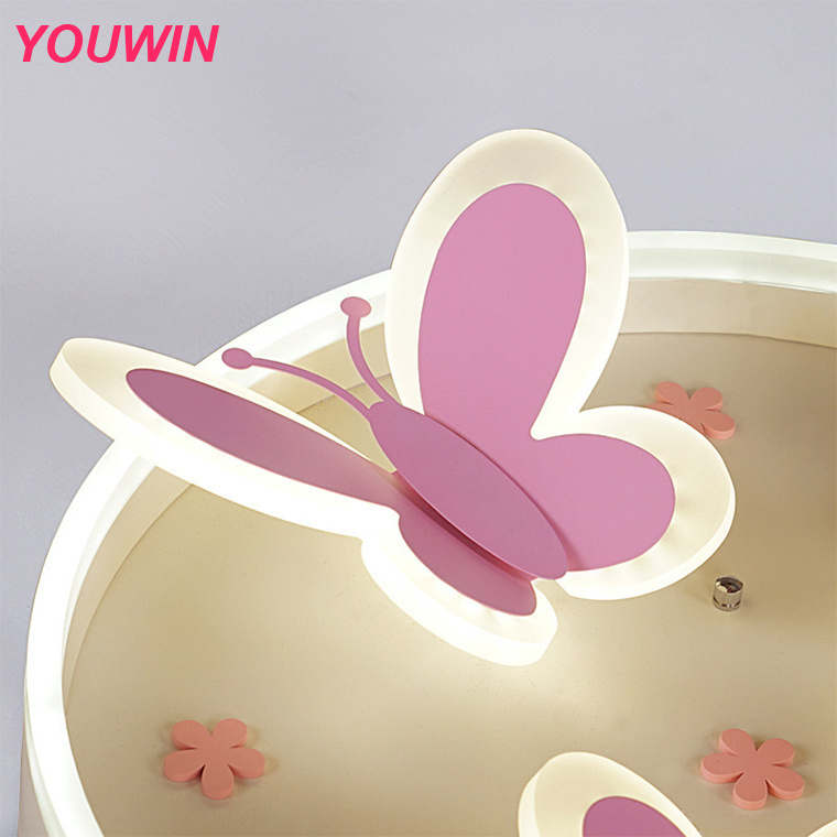 Youwin Nordic Children Bedroom Ceiling Lamp Butterflies Pink Finishing LED Pendant Light for Girls Room Kids Bedroom Study Room