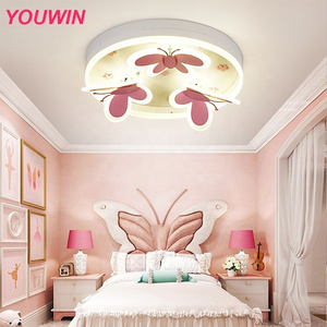 Youwin Nordic Children Bedroom Ceiling Lamp Butterflies Pink Finishing LED Pendant Light for Girls Room Kids Bedroom Study Room