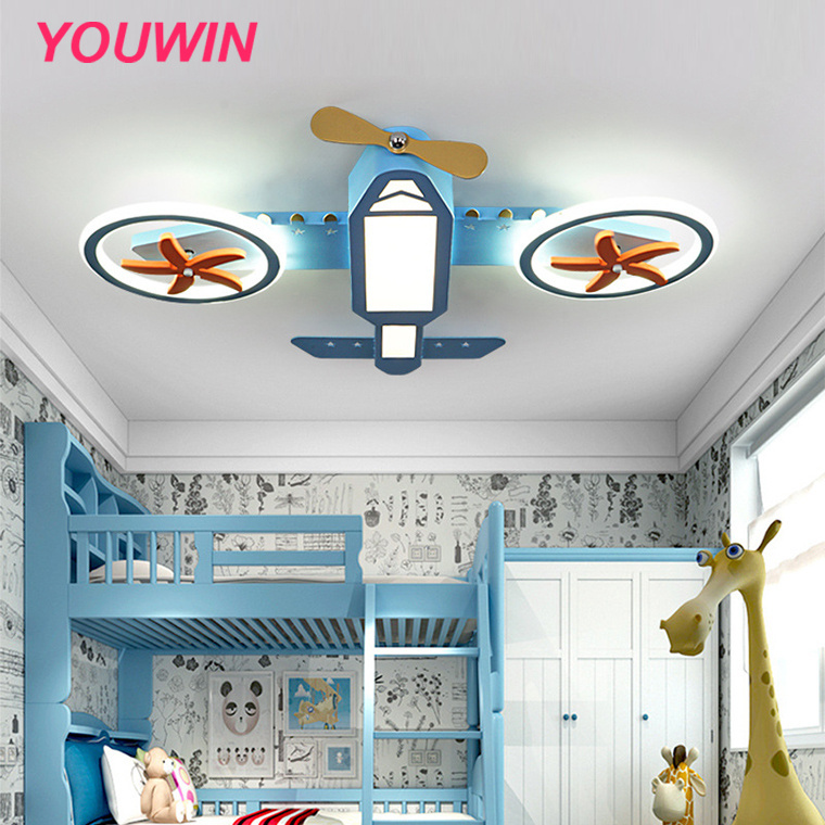 Nordic Style 4000K Ceiling Light in Blue Finish 65W Rotating Fan LED Kids Light Fixtures for Kid's Bedroom Children's Room