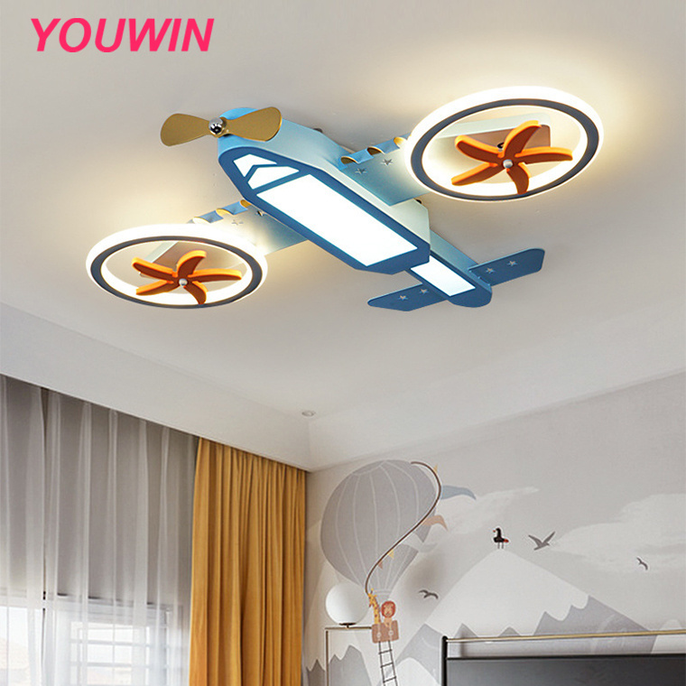 Nordic Style 4000K Ceiling Light in Blue Finish 65W Rotating Fan LED Kids Light Fixtures for Kid's Bedroom Children's Room