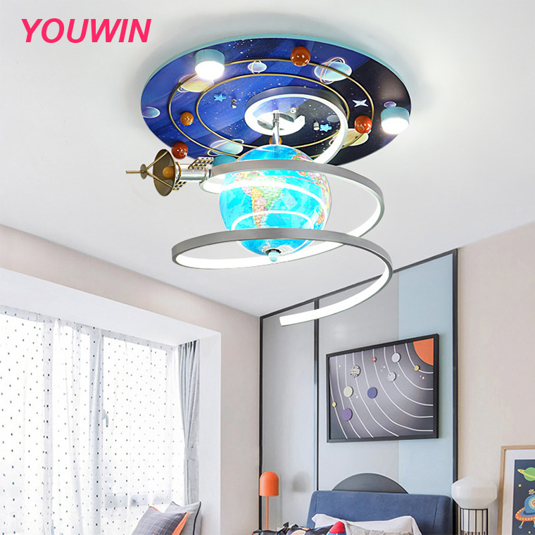 Wholesale Price Kids Light European Creative Satellite LED Children Lamp Space Rotatable Globe Ceiling Lighting with Strip