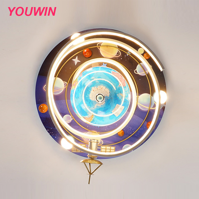 Wholesale Price Kids Light European Creative Satellite LED Children Lamp Space Rotatable Globe Ceiling Lighting with Strip