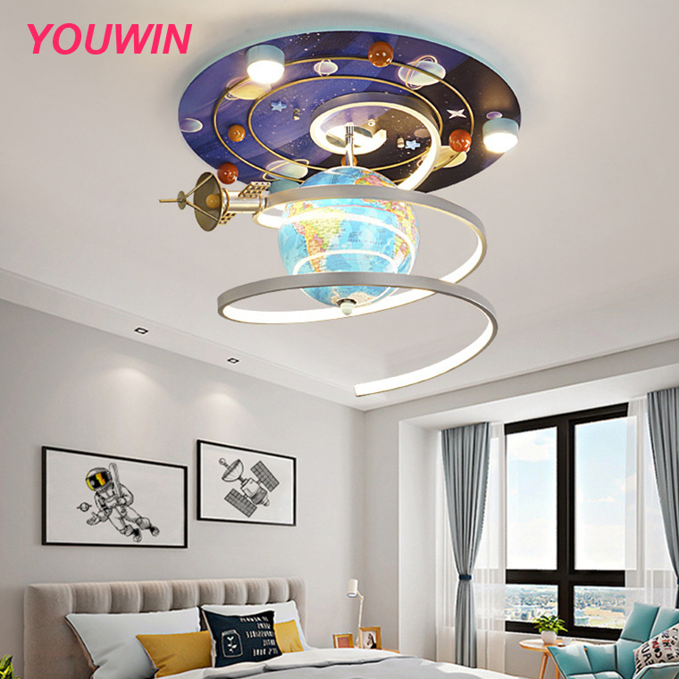 Wholesale Price Kids Light European Creative Satellite LED Children Lamp Space Rotatable Globe Ceiling Lighting with Strip