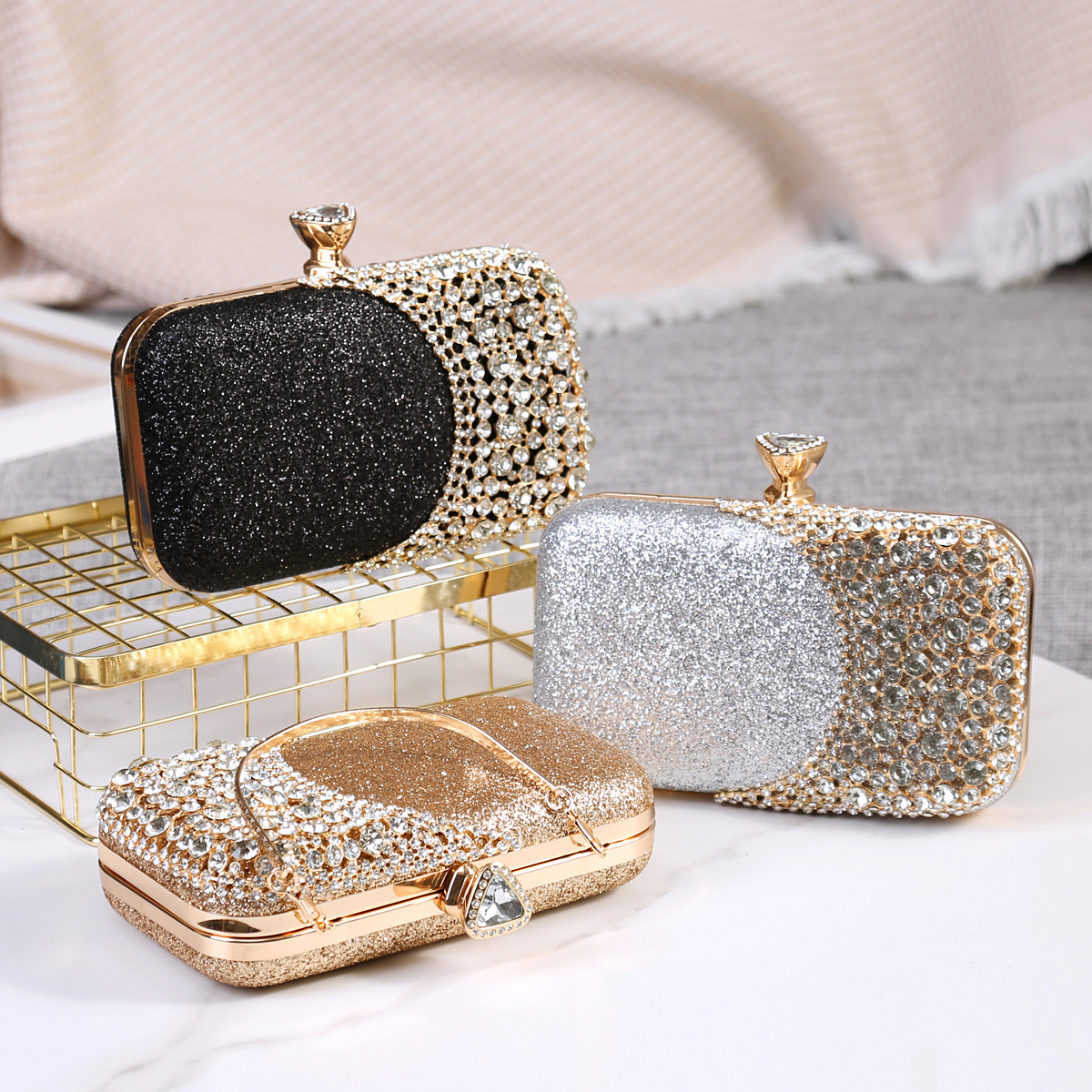 Christmas Gifts Women's Handbags Party Small Metal Frame Bridal Silver Golden Champagne Purse Ladies Clutch Bag Evening Bags