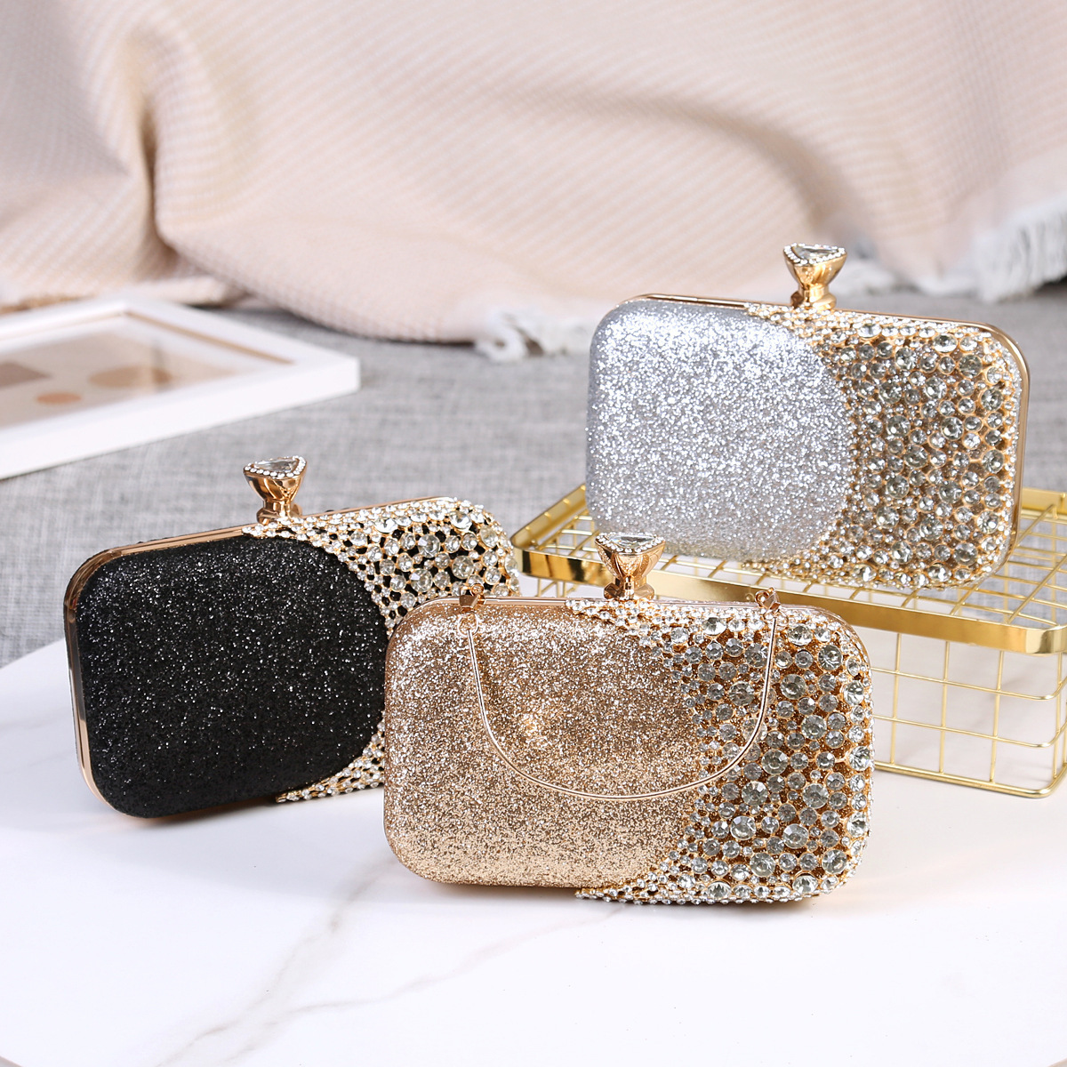 Christmas Gifts Women's Handbags Party Small Metal Frame Bridal Silver Golden Champagne Purse Ladies Clutch Bag Evening Bags