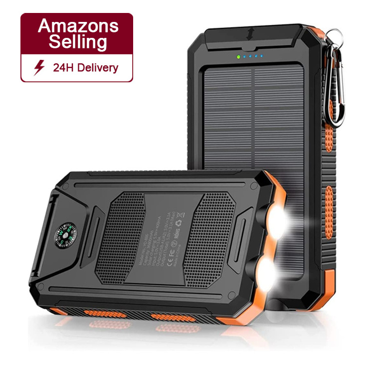 Amazons Trending Solar Power Bank 20000mAh External Battery Pack Dual Super Bright Flashlight Compass Solar Panel Powerbank