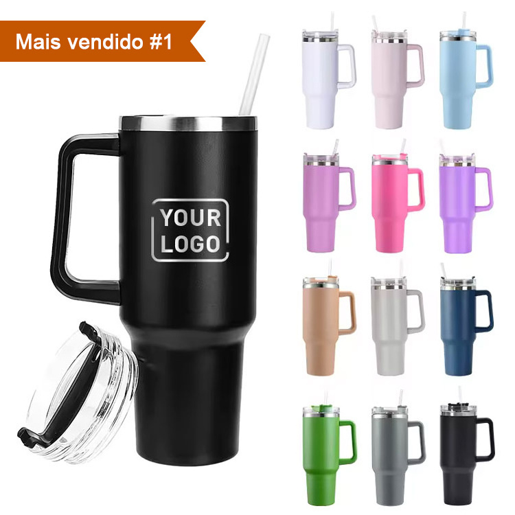 Custom Logo Print Coated Stainless Steel 40OZ Travel Mug Tumbler Cup With Handle For Stanley Cup Vaso Aislado Gobelet Isotherme