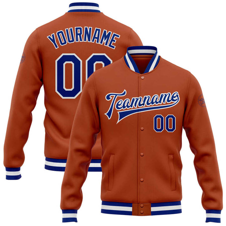 Custom Orange Texas Varsity Jacket Baseball Letterman Clothes Manufacture Button Outdoor Jackets