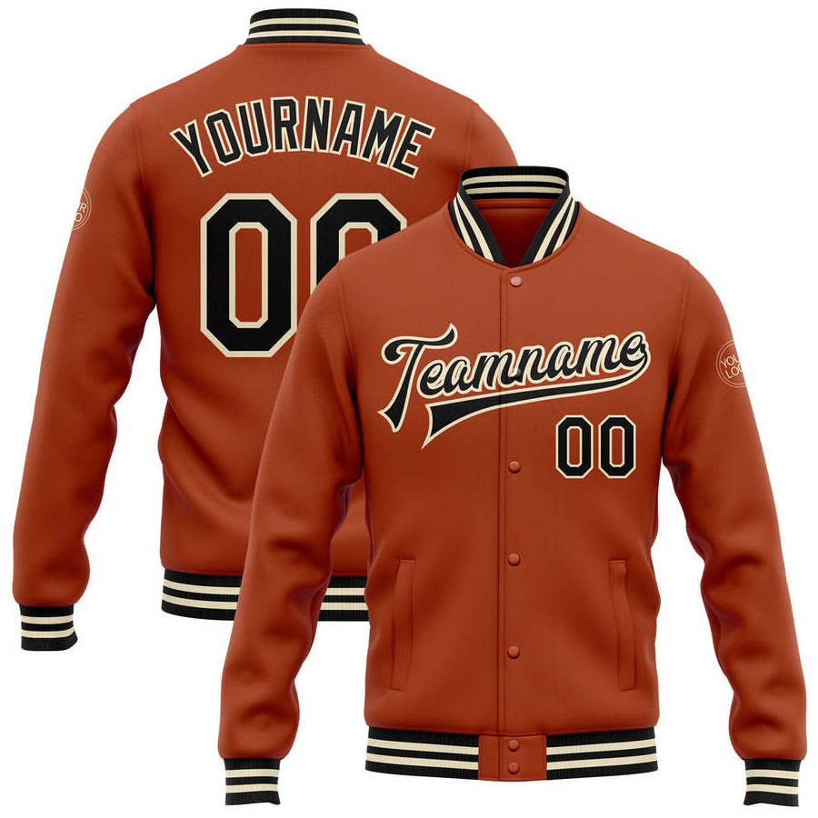 Custom Orange Texas Varsity Jacket Baseball Letterman Clothes Manufacture Button Outdoor Jackets