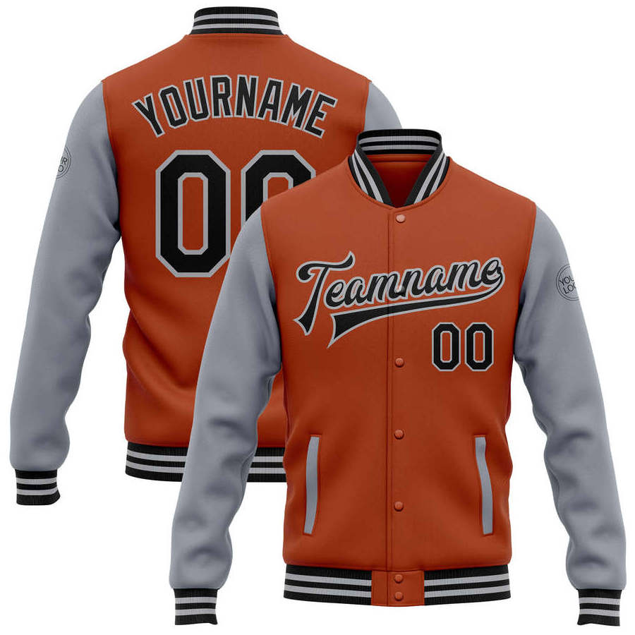 Custom Orange Texas Varsity Jacket Baseball Letterman Clothes Manufacture Button Outdoor Jackets