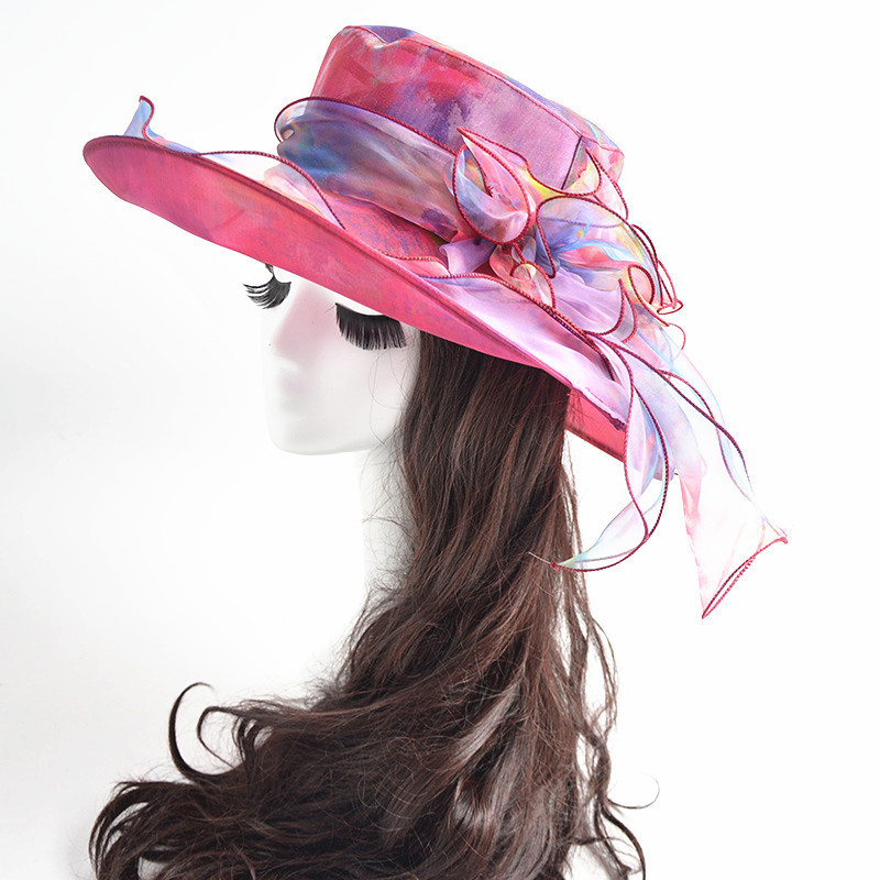 Fashion women's Organza wide brim top hat Kentucky Derby Church skirt sun hat