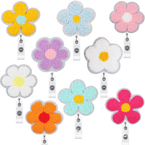 2024 Nurse Felt Badge Reels Clips Flower Retractable Badge Reels with Swivel Alligator Nurse Badge Holder fo