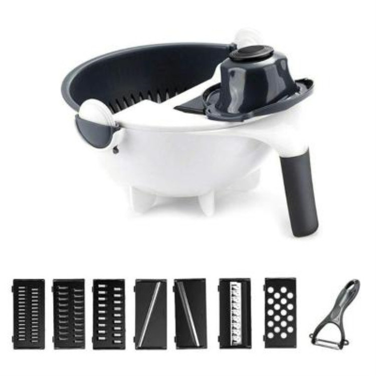 Y36 Popular Kitchen Multi Functional Shredder Wet Fruits Drain Basket Blade Cutter Manual 9 in 1 Slicer Vegetable Grater