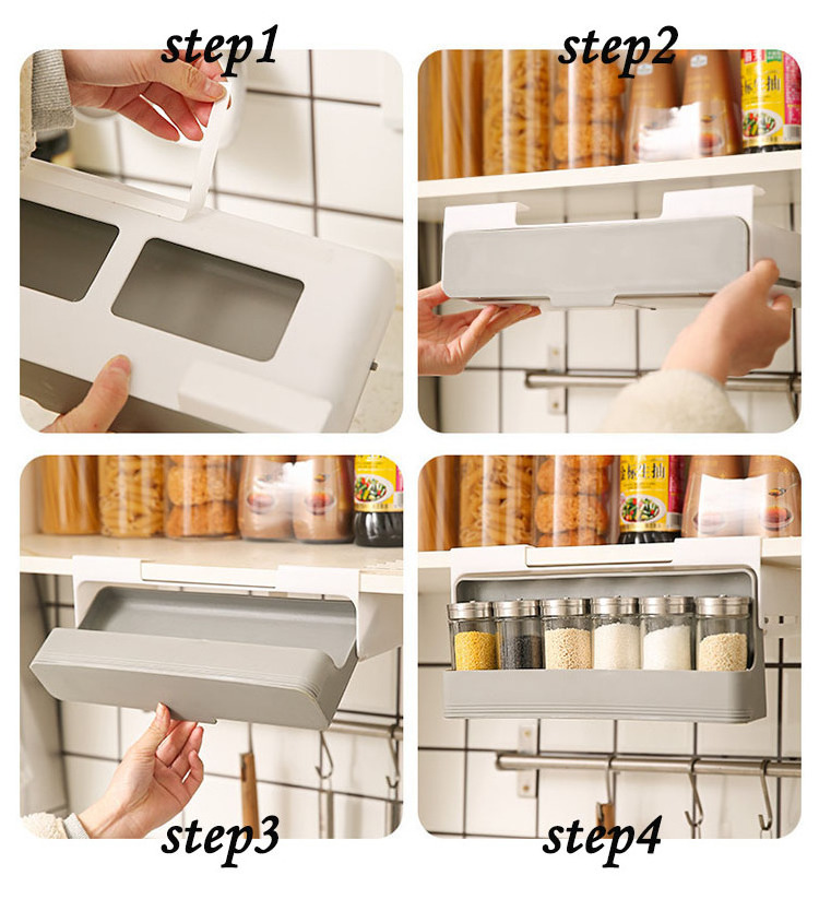 K&B Hanging Adjustable Plastic Organizer Spice Jar Rack Shelf For Kitchen Drawer Under Cabinet