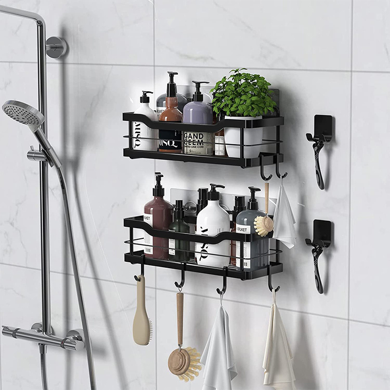 Y35 Fashion shower caddy adhesive bathroom shelf wall organizer black stainless steel bathroom shower shelf organizer