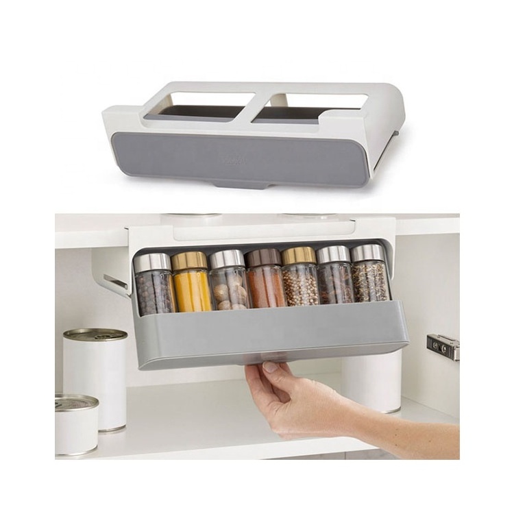 K&B Hanging Adjustable Plastic Organizer Spice Jar Rack Shelf For Kitchen Drawer Under Cabinet