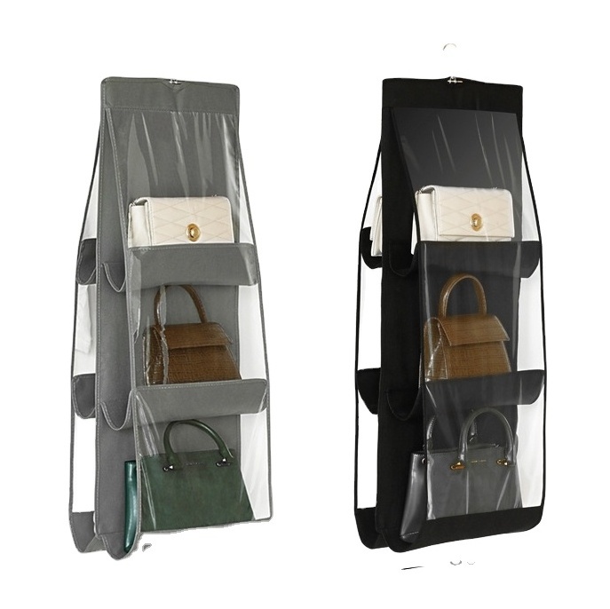 Y39 6Pocket Hanging Handbag Organizer for Wardrobe Closet Transparent Storage Bag Double-sided Handbag storage organizer