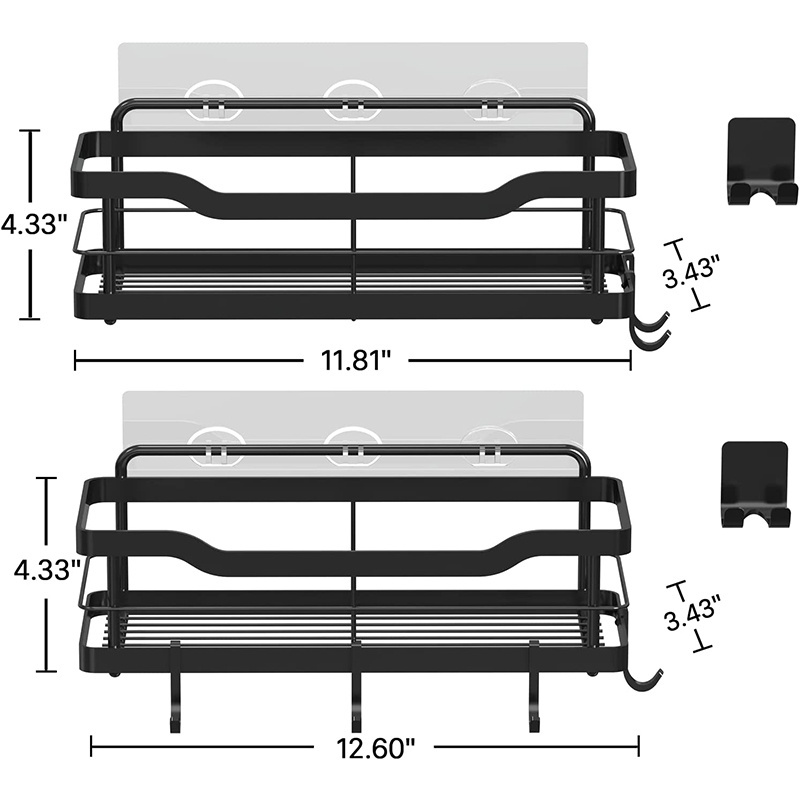 Y35 Fashion shower caddy adhesive bathroom shelf wall organizer black stainless steel bathroom shower shelf organizer