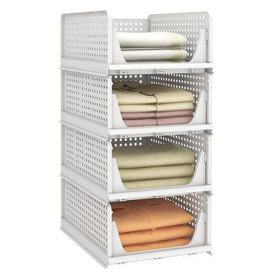 Stackable Plastic Storage Basket-Foldable Closet Organizers And Storage Bins 4 Drawer Shelf Storage Container For Wardrobe