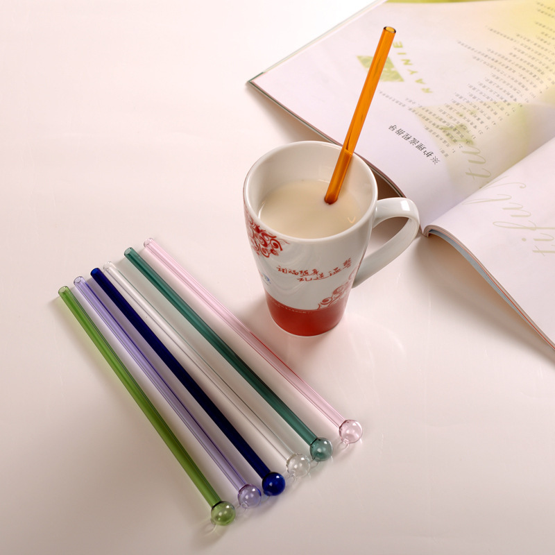 Reusable drinking glass straws with crystals