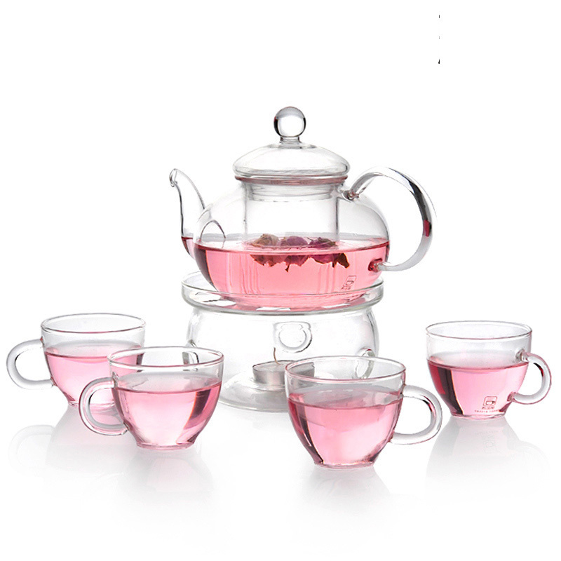 High  borosilicateglass teapot with infuser and warmer