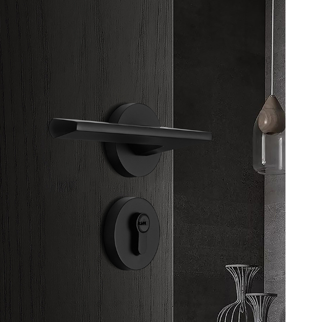 Matt Black Apartment Door Handle Zinc Alloy Exterior Wooden Door lever with Lock