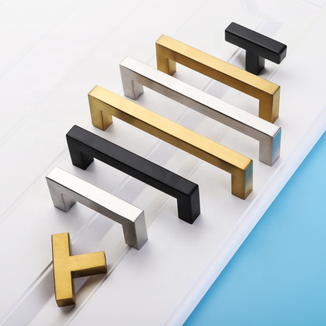 Black Cabinet Handle Square Furniture Hardware Stainless Steel Kitchen Door Knobs Cupboard Wardrobe Drawer Pulls