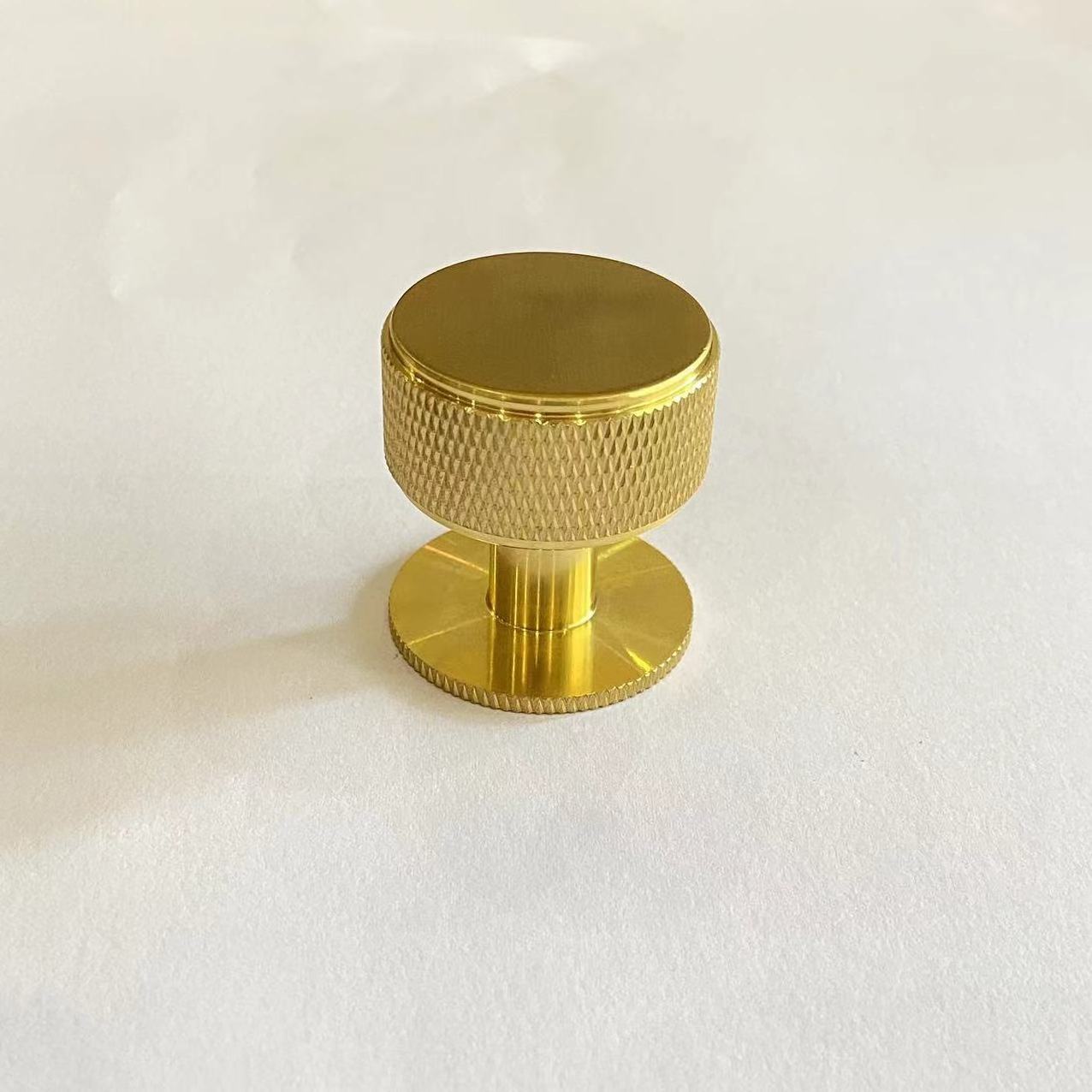 Knurled round cabinet handle knob for bathroom dresser cabinet drawer pull knob with brush brass gold color