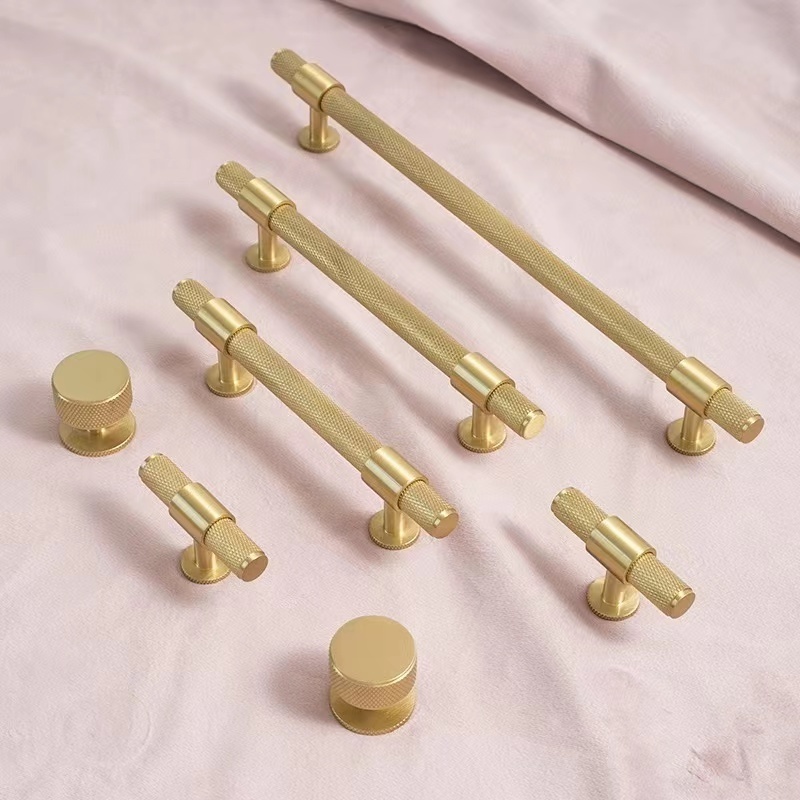 luxury brass gold knurled kitchen cupboard and wardrobe door furniture cabinet and bathroom drawer pull handle