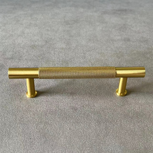 Solid Brass Color Furniture Hardware Cabinet Door T Bar Knurling Drawer Aluminum Brass Pull Handle